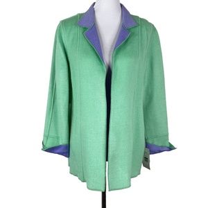 NWT Harve Benard Wool Blend Open Front Jacket Mint Green Purple Sz. 12